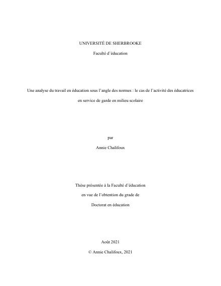 Page couverture du document de Chalifoux, Annie