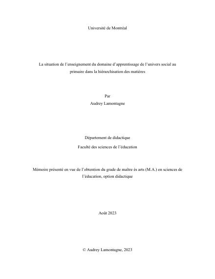 Page couverture du document de Lamontagne, Audrey